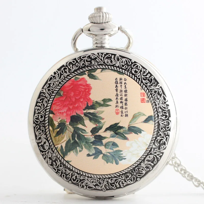 Retro font b Steampunk b font Pocket font b Watch b font Exquisite peony figure Design