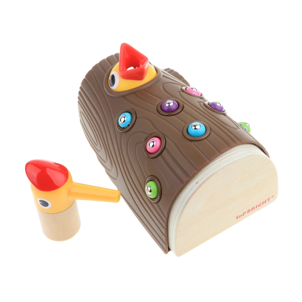 Wooden Stump Magnetic Caterpillar Catching Game, Kids Feed the Woodpecker Montessori Educational Toy