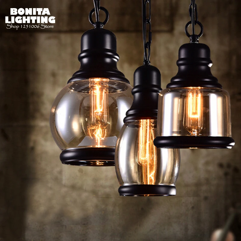 Loft Industrial pendant lamps Amber Glass edison retro hanging Chain hemp rope lighting for restaurants | Лампы и освещение