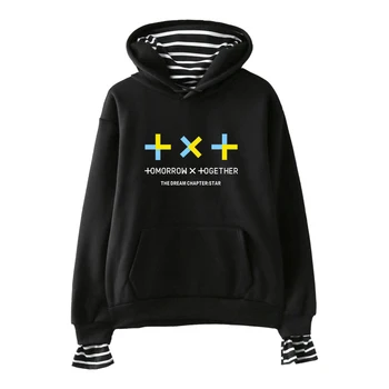 

TXT Kpop 2019 New Fake Two Pieces Hoodies Sweatshirt Fashion New Style Outwear TOMORROW X TOGETHER Hooded