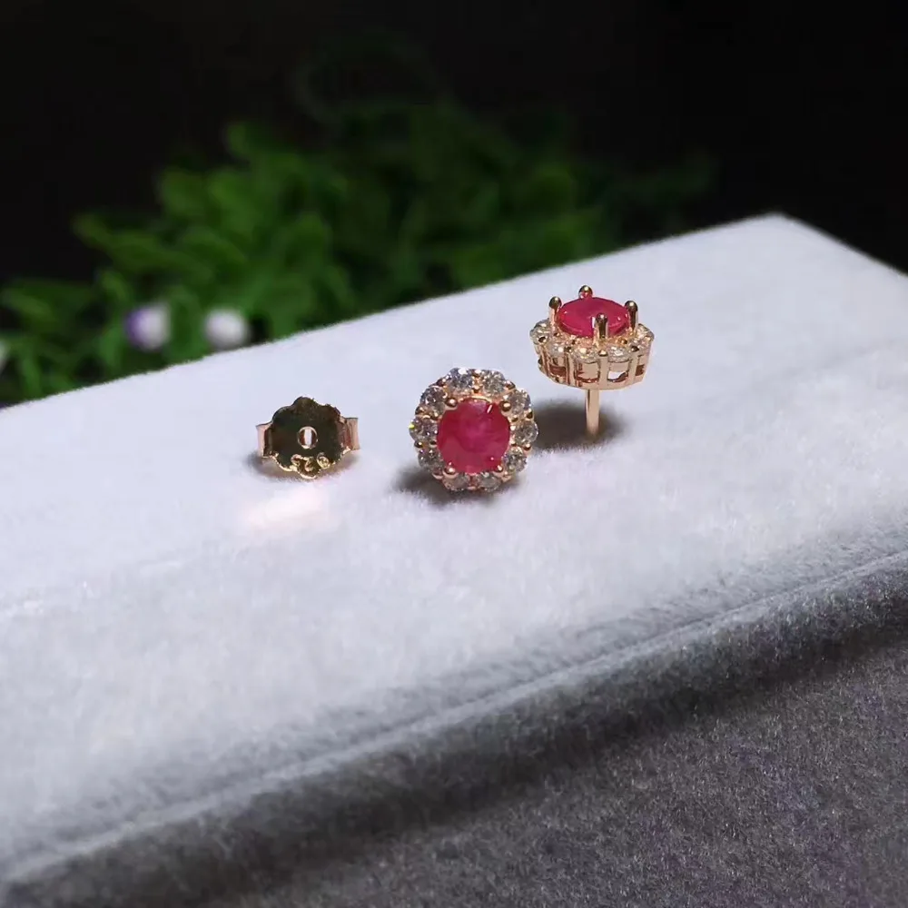 Серьги гвоздики из серебра 925 пробы с натуральным красным Рубином|stud earrings|jewelry