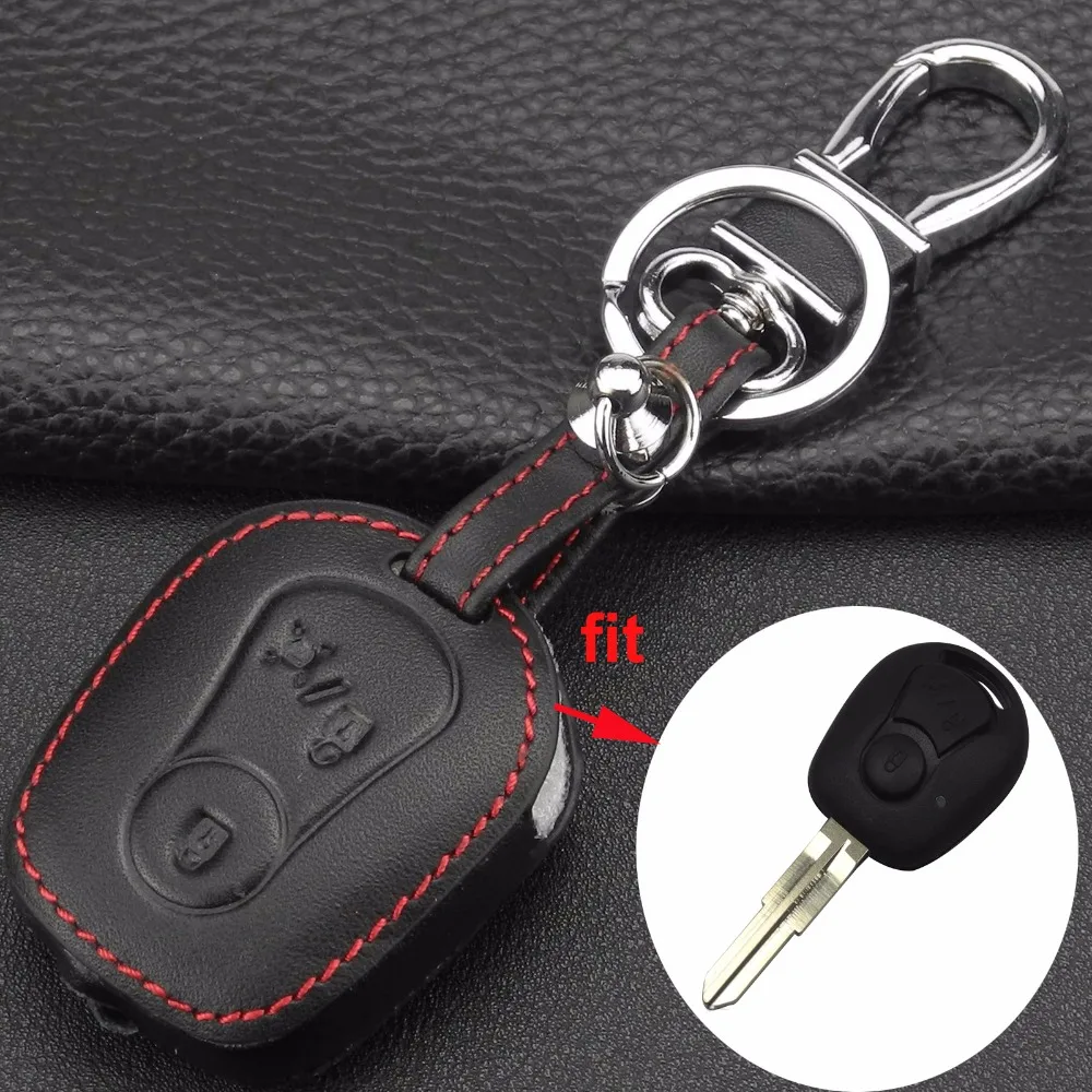 

2 Buttons Remote Car Key Case Cover Holder Leather For Ssangyong Actyon Kyron Rexton Keychain