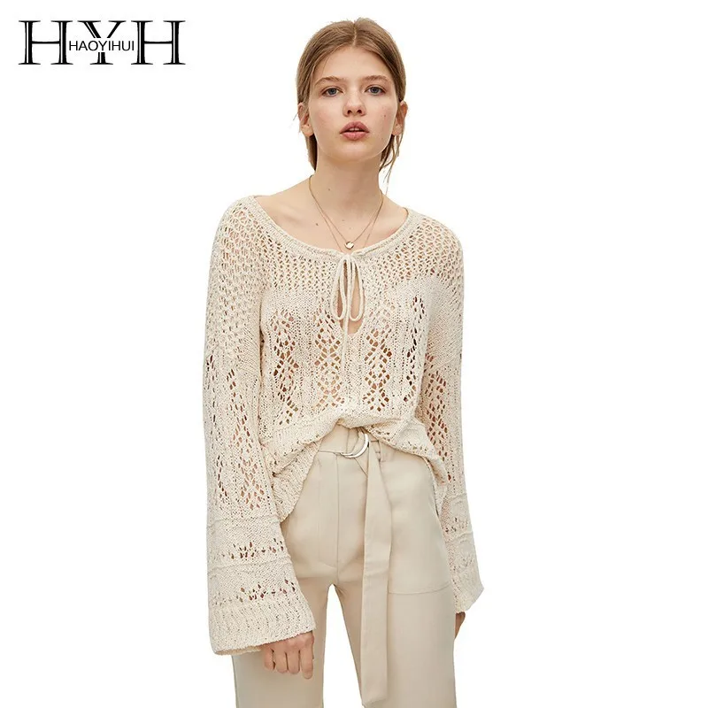 

HYH Haoyihui Sexy Hollow Beach Wind Summer New Product tops Loose Comfortable Knitting Perspective Lace Sweater Blouse