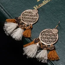 Gold color round sequins boho ethnic tassel drop earrings Women ladies 2017 fashion earring bohemia statement vintage wedding