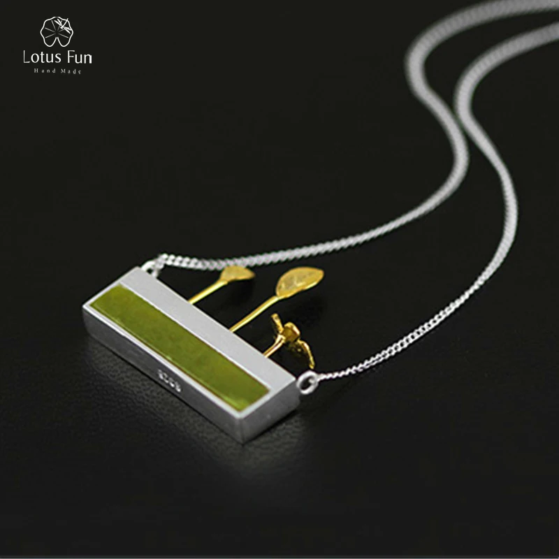 

Lotus Fun 925 Sterling Silver Pendants Necklaces for Women Unique Green Stone Butterfly Leaf Statement Necklaces Fine Jewelry