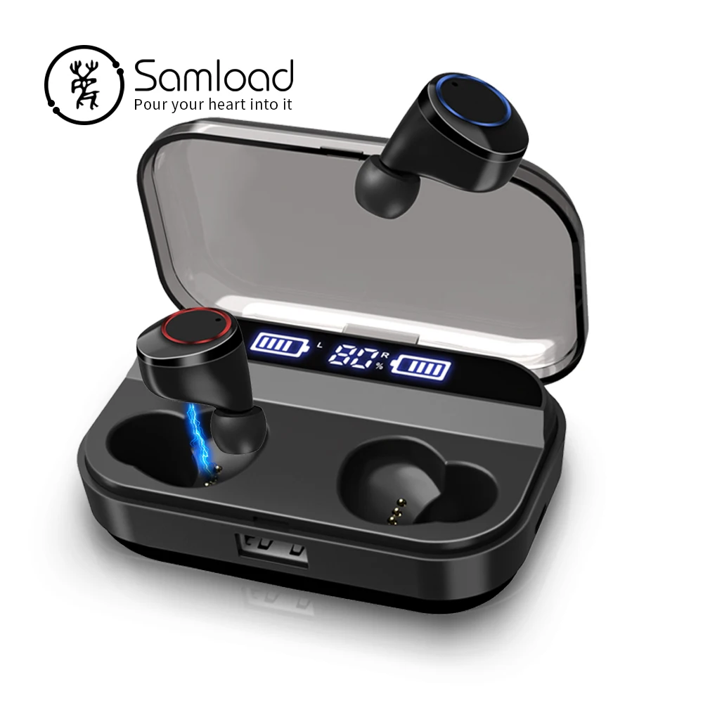 

Samload Bluetooth Earphones 5.0 True Wireless Stereo Headphone Built-in mic witch Digital display 2600mA charging Box For iPhone