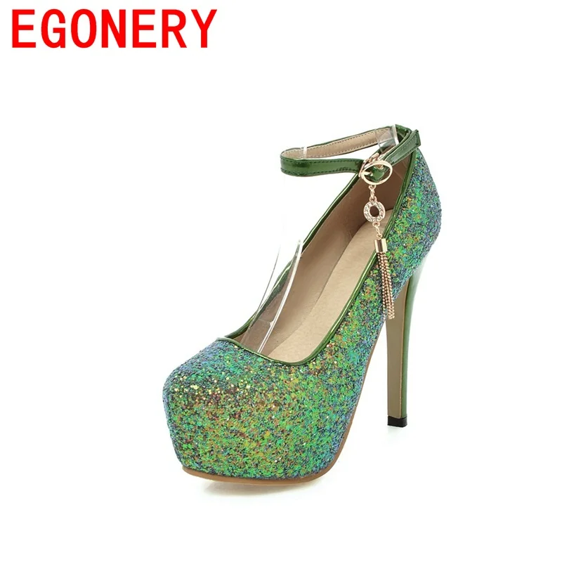 

EGONERY zapatos mujer fashion stiletto rhinestone decoration woman pumps extreme high heels spring buckle chain platform shoes