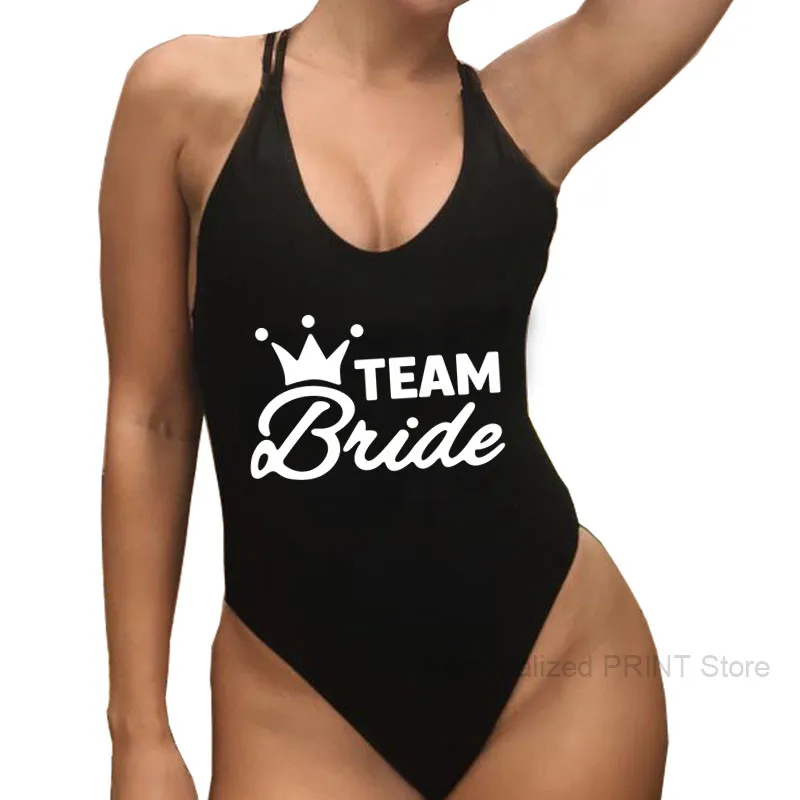

CROWN TEAM BRIDE Swimwear Cross Back High Leg Swimsuit In Red Honeymoon Swim One Piece Halter Bodysuit Bathing Suits for Women