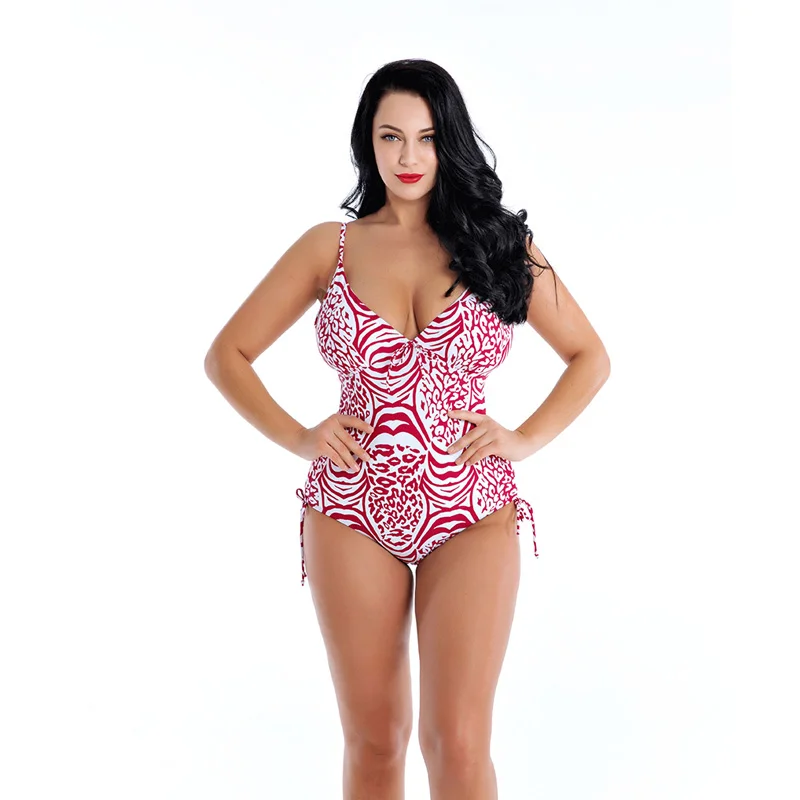 

Sexy Monokini Low Cut One Piece Swimsuit Women Padded Large Size Swimwear Female Beach Slim Bodysuit 3 Colors Print Bathing suit