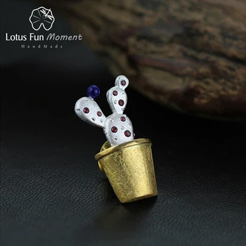 

Lotus Fun Moment Real 925 Sterling Silver Natural Lapis Handmade Fashion Jewelry Cute Cactus Flower Brooches Broche For Women