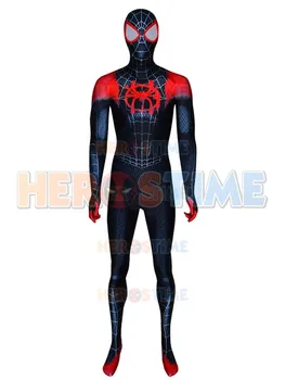 

2019 Newest Miles Morales Spiderman Costume Into the Spider-Verse Superhero 3D Print Spandex Cosplay Halloween Costume Hot Sale
