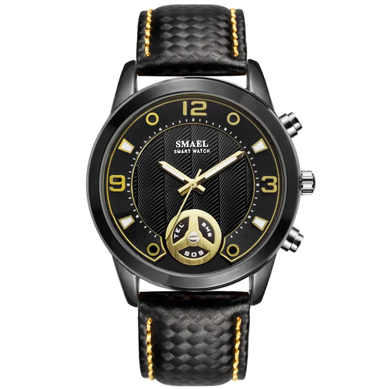 Водонепроницаемые часы с Bluetooth, SMAEL, мужские часы, спортивные, relogio masculino, большие часы для мужчин, умные, SL1385, мужские, s, цифровые часы, военные - Цвет: Gold