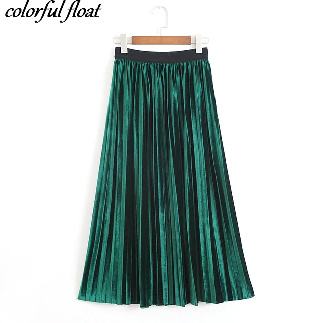 skirts 2017 autumn retro pleated shiny metal texture skirt female organ ...