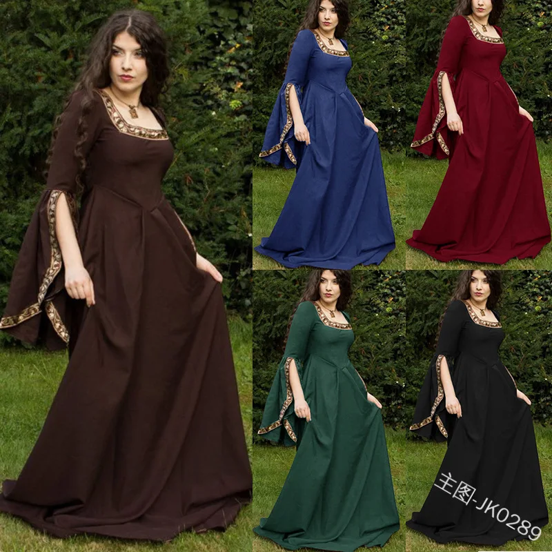 

Classical Medieval Central European Style Female Cosplay Costumes Halloween Carnival Retro Style Cosplay Square collarLong Dress
