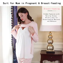 Салли хороший Для женщин для беременных и кормящих хлопковые пижамы Пижама для кормления комплект