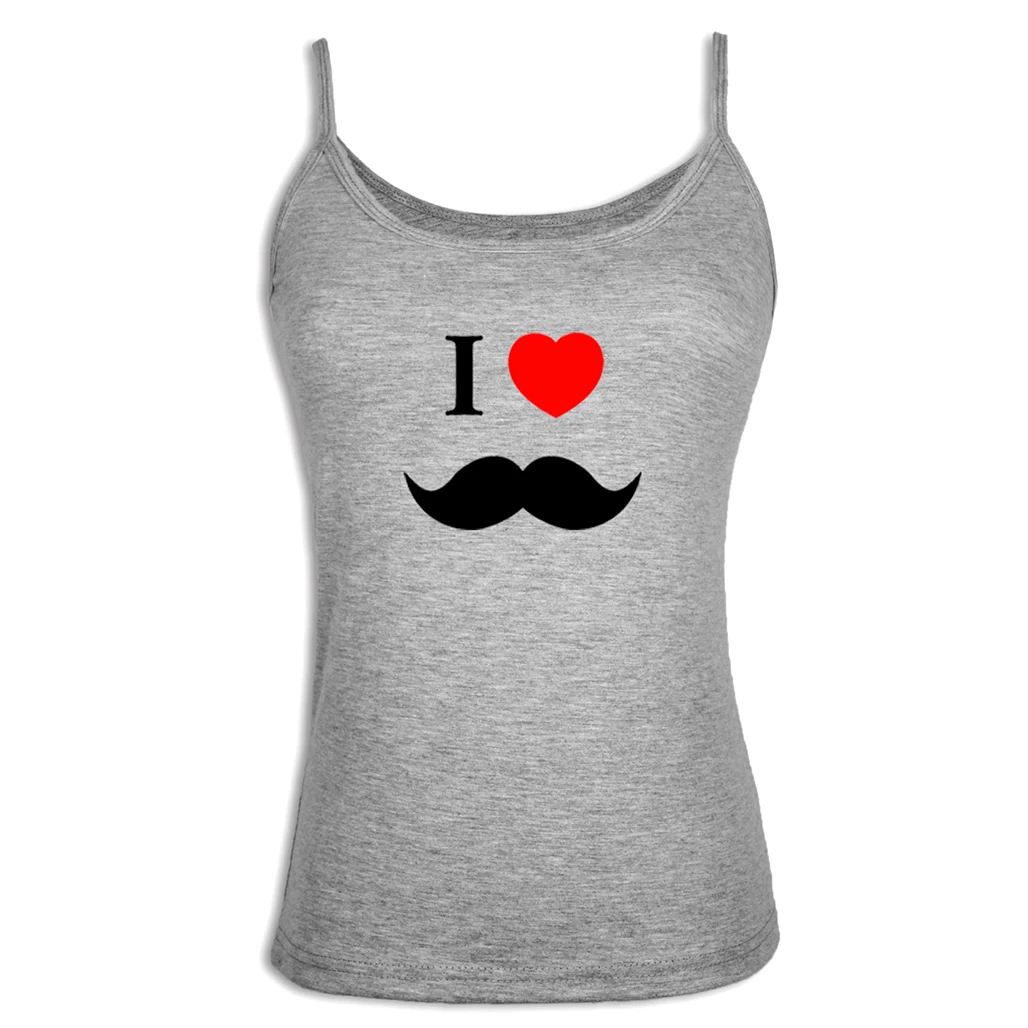 Cute I Love Mustache Gentleman Dad Camisole Kawaii Design Scoop Neck Tank Top for Lady Girl Femme Cotton Women Tops Basic Tees