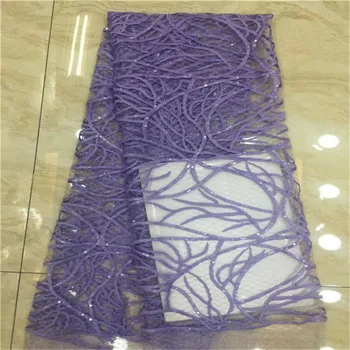 

African Lace Fabric 2019 High Quality Nigerian Purple Lace Fabric With Sequins Embroidery Tulle Lace for Wedding