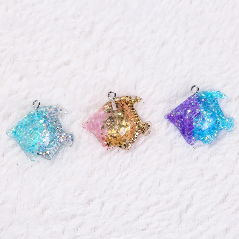 

20pc 29*28mm Ocean series Charms Fish Flatback Resin Cabochons keychain charms for DIY jewelry decoration