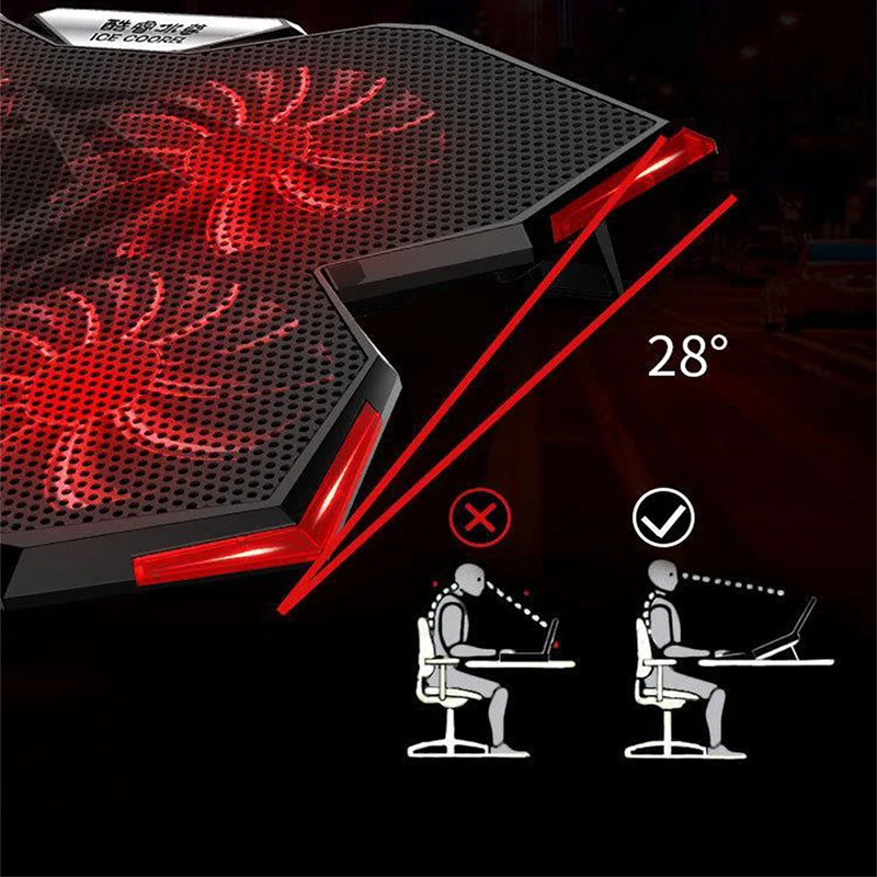 SeenDa Cooling Pad with Silence 5 Fans Gaming Laptop Cooler USB 2.0 Adjustable Notebook Holder for Macbook air/pro