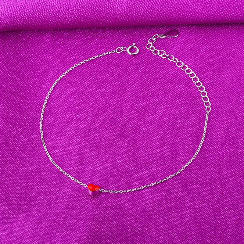 

2019 New Fashion Red Heart Slim Silver Bracelet For Women Ladies Girls Birthday Party Gifts Jewelry Wholesale