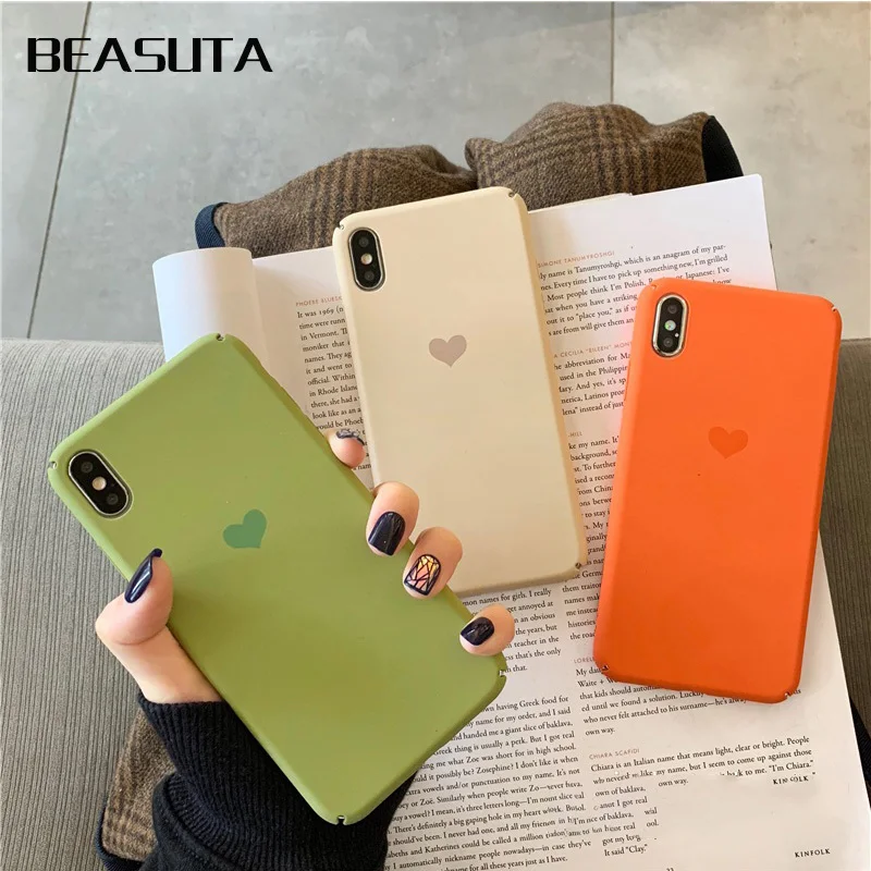 

Candy Matte phone cases for iphone X XR XS XS Max love heart hard PC case For iphone 6 6s 7 8 plus back cover
