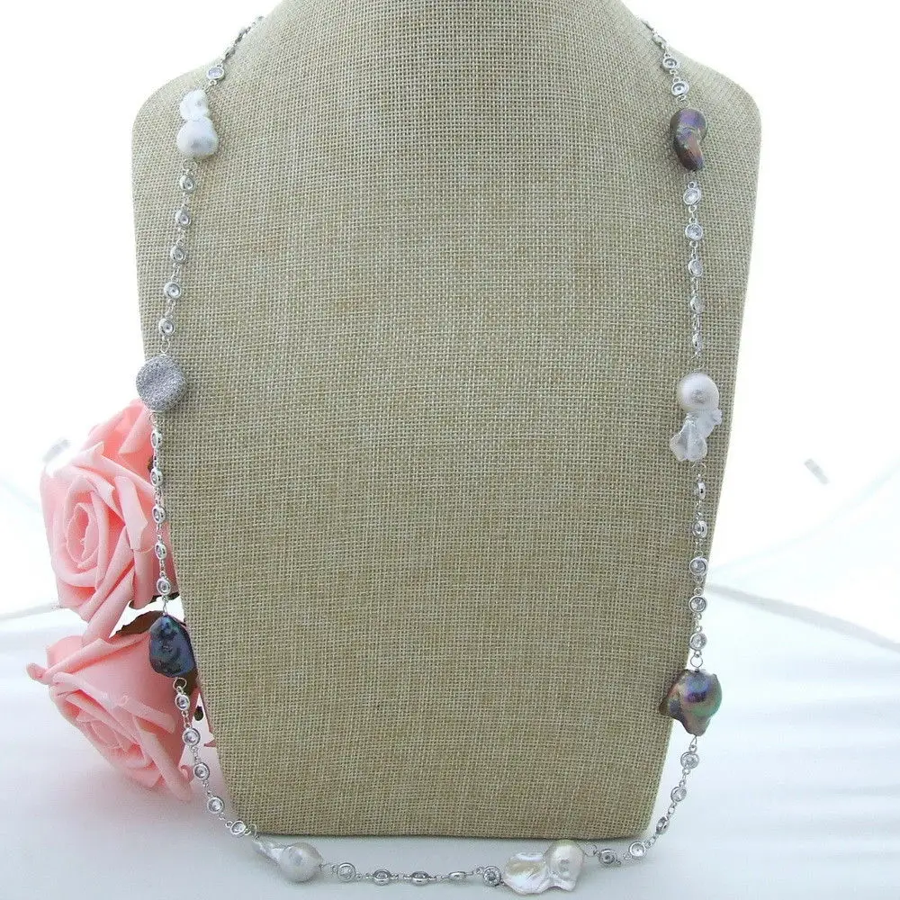 

37" White Black Keshi Pearl Chain Necklace