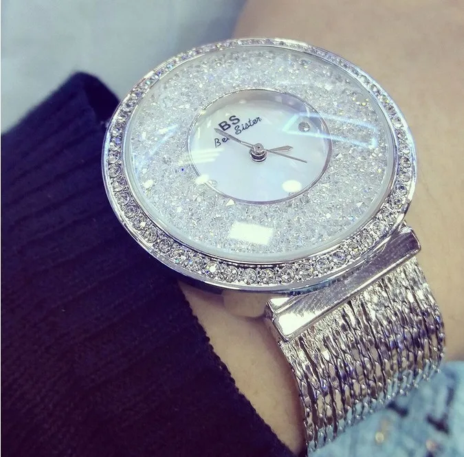 Лидер продаж женские часы модные новые женские Стразы алмазное платье часы из нержавеющей стали большой циферблат наручные часы женские