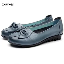 ZXRYXGS бренд бантом ручной работы Для женщин обувь на плоской подошве с открытым носком мягкая натуральная женская кожаная обувь модная обувь Весна Женские туфли-лодочки