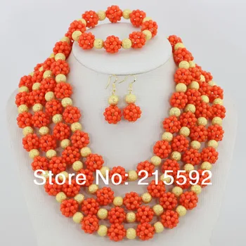 

Hot!Nigerian wedding African Coral beads jewelry set African Bridal Jewelry Set Free Shipping CJ008