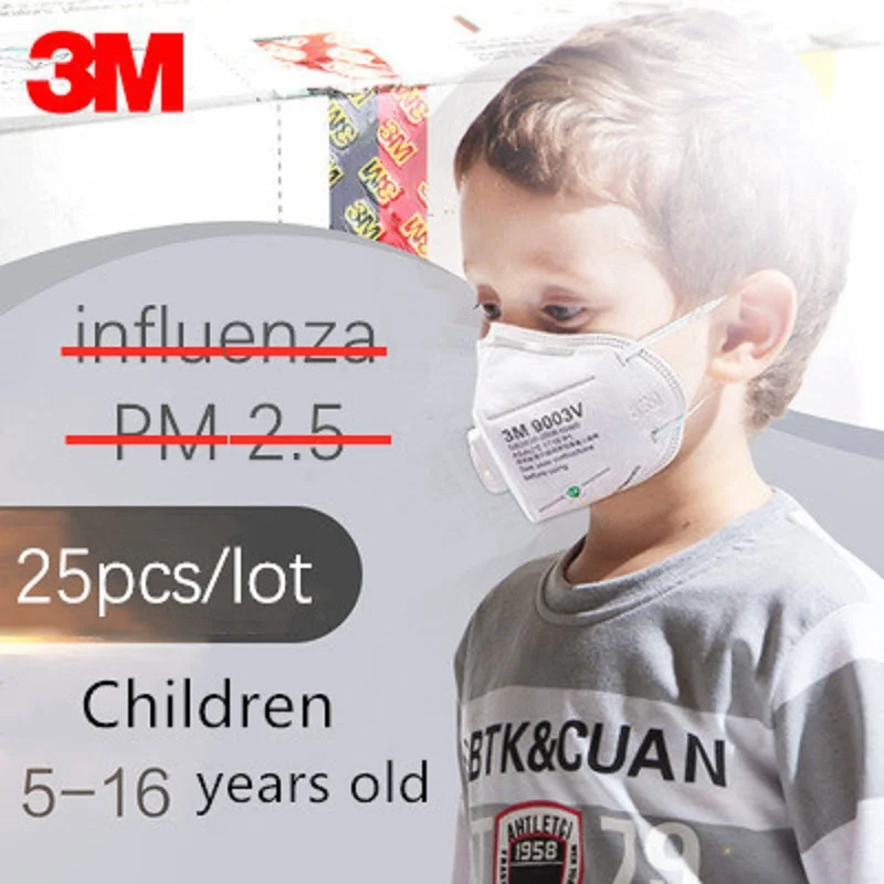 

25pcs 3M KN90 9003V Children Dust Mask Fog PM2.5 Influenza Haze Filter Mask Breathing Valve Small Safety Particulate Respirator