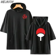 Новая распродажа, летние модные футболки с рисунком Аниме Наруто Саске, семейная футболка с капюшоном и принтом значка высокое качество, футболка с короткими рукавами