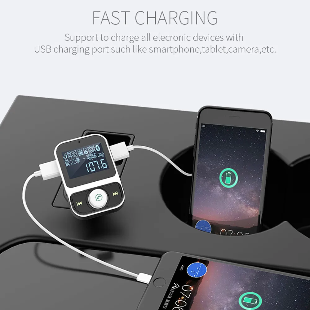 Беспроводной fm-передатчик Bluetooh Автомобильный MP3-плеер 3.1A USB Зарядное устройство Поддержка настройка эквалайзера вольтметр TF карта u-диск AUX out