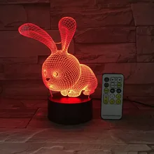 Мультяшный кролик ночник 3D USB дистанционный сенсорный выключатель управление акрил 7 цветов градиент Атмосфера лампы Дети Подарки 3D-615