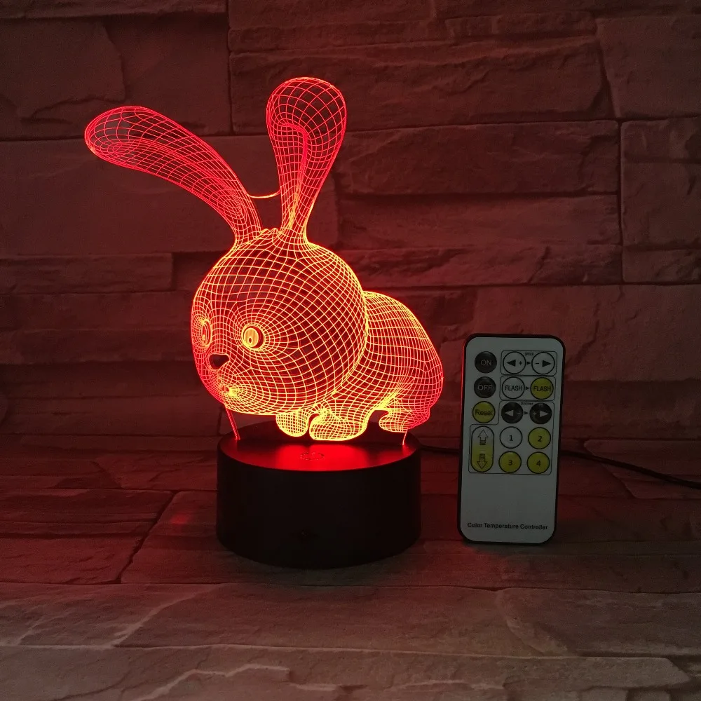 Cartoon Rabbit Bunny Nightlight 3D USB touch switch Remote Control Acrylic 7 Color Gradient Atmosphere Lamps Kids Gifts 3D-615 | Лампы и