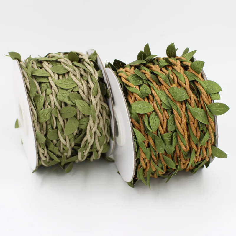 

5M/10mM/roll Hemp Rope Green Leaves Decorated Rope DIY Supplies Cords Party Home Fabric Woven Decorative Gift Packing String