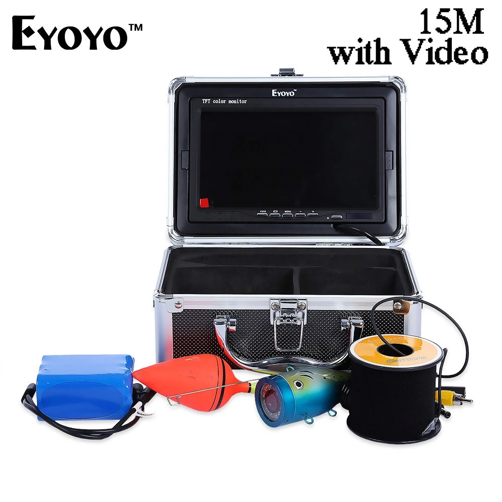 

Eyoyo IP67 Waterproof Fish Finder 15M 1000TVL Underwater Fish Finder Video Fishing Camera with Monitor Sun Visor White LED