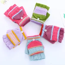 12 пара/лот Anyongzu/Детские перчатки с полупальцами, однотонные, утепленные, простые,, зимние, для детей, на палец, размеры от 3 до 11,5 см