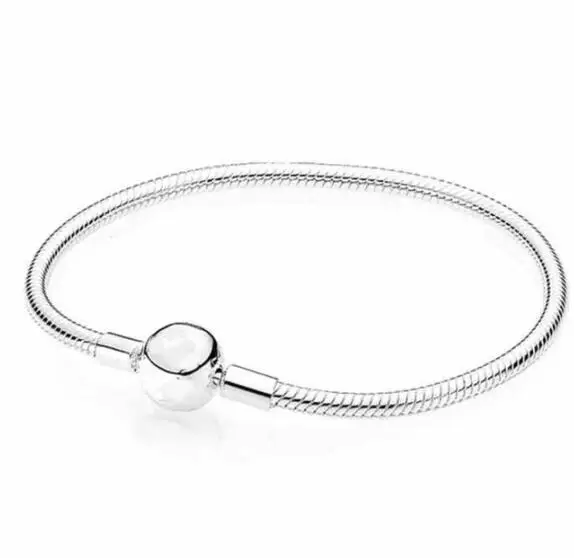 

925 Sterling Silver Anklets Moments Smooth Ball Clasp Snake Chain Basic Pandora Bracelet Bangle Fit Bead Charm DIY Jewelry