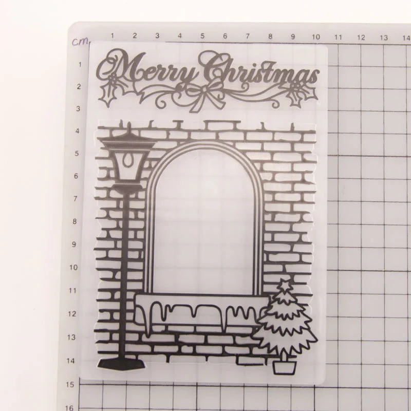 Merry Christmas Wall Light Embossing Folder 1