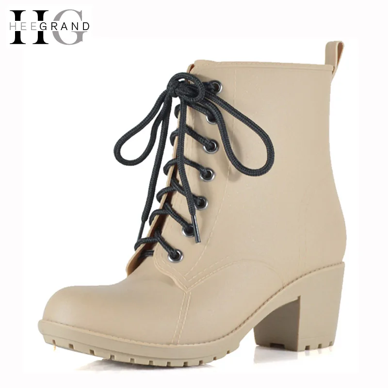 Achat HEE GRAND Dentelle Up Pluie Bottes Femme Mode Med Talons Nouvelle Chaussures Femme Haute Qualité Casual Vente Chaude Femmes bottes Taille 36 40 XWX4924