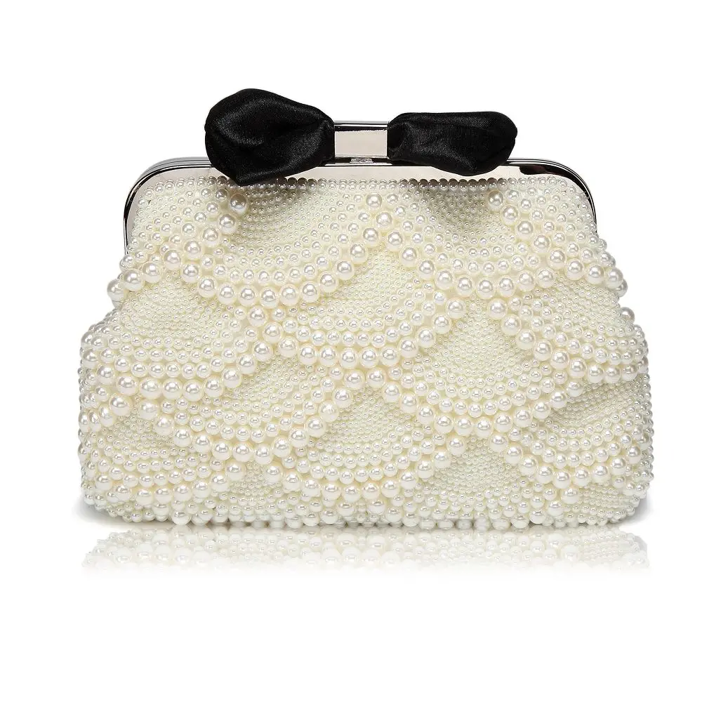 new Bow beaded bag Wedding bag Cute lady bag Bridal bag Pearl clutch Bow switch banquet bag HS019