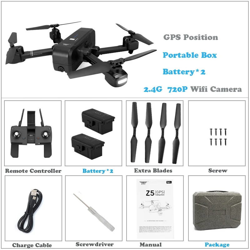 Радиоуправляемый Дрон SJRC Z5 с gps позицией с камерой HD 5G 1080P wifi FPV Дрон радиоуправляемая камера Квадрокоптер с режимом слежения за мной gps Дрон - Цвет: 720P 2 Battery PB