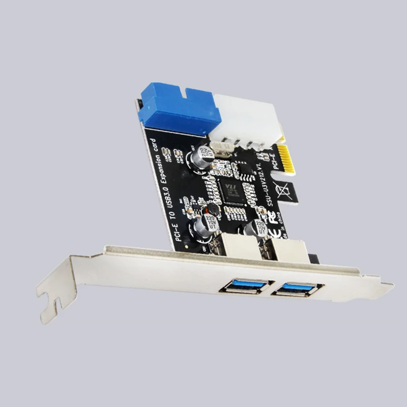 USB 3.0 PCI-E Expansion Card Adapter External 2 Port USB3.0 Hub Internal 19pin Header PCI-E Card 4pin IDE Power Connector