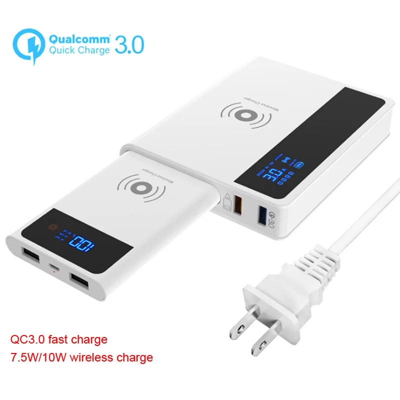 QI Беспроводное зарядное устройство для мобильного телефона для iPhone Quick Charge 3,0+ 10 Вт+ Съемный внешний аккумулятор 3 в 1 адаптер питания для быстрой зарядки