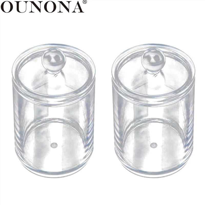 

OUNONA 2pcs Transparent Cotton Ball and Swab Dispenser Acrylic Round Container Cotton Pads Holder Swab Jar Makeup Organizer