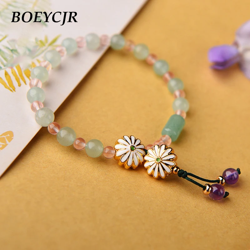 

BOEYCJR Daisy Flower Charm Bangles & Bracelets Handmade Jewelry Ethnic Energy Natural Stone Beads Bracelet for Women Gift 2019