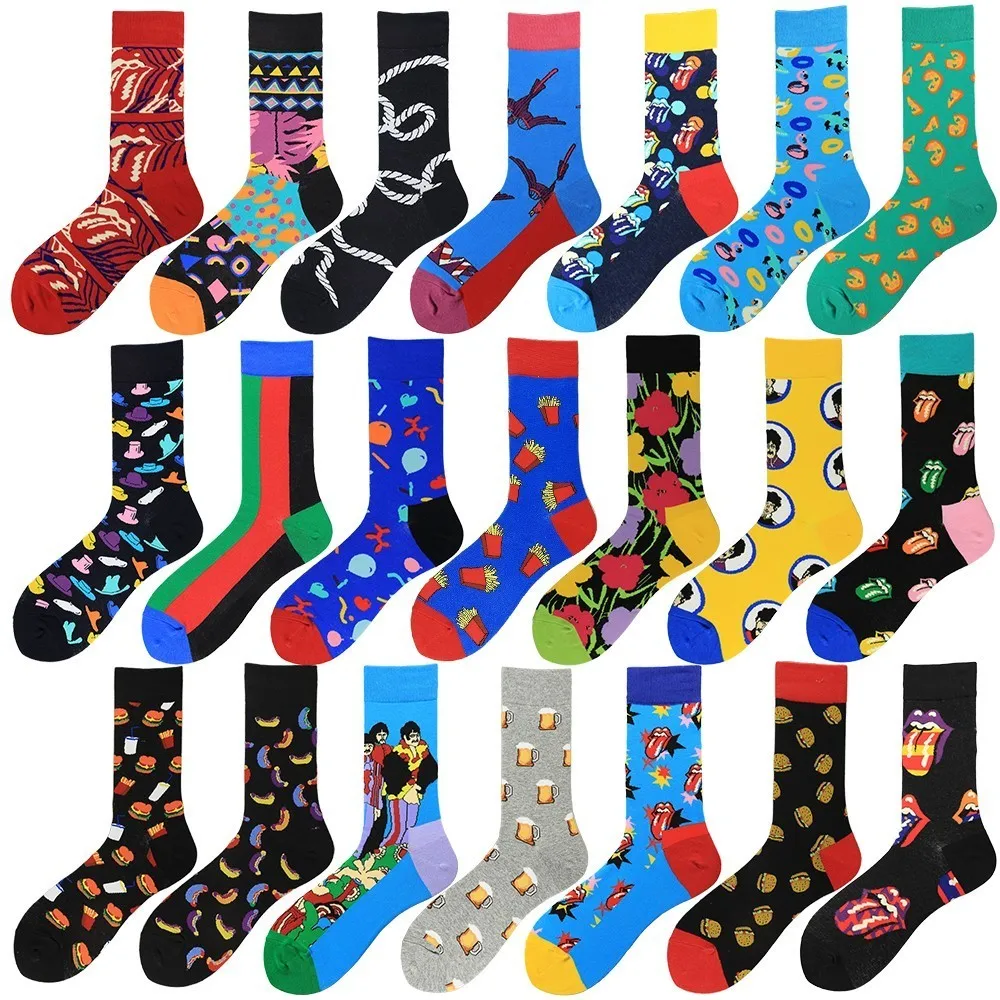 PEONFLY EU36 47US5 12 Funny Socks Crazy Colorful Fruits Food Printing Combed Cotton Hiphop