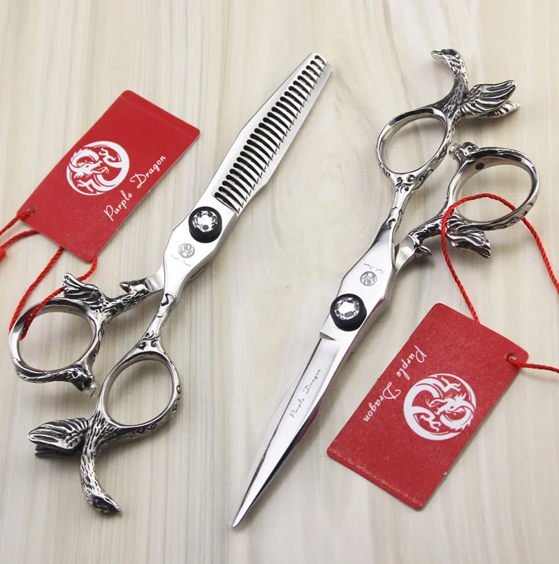 

5.5Inch JP440C Cutting Scissors and Thinning Scissors Kit,Purple Dragon Hair Shears with Angel Handle Hair Tool 1Set LZS0593