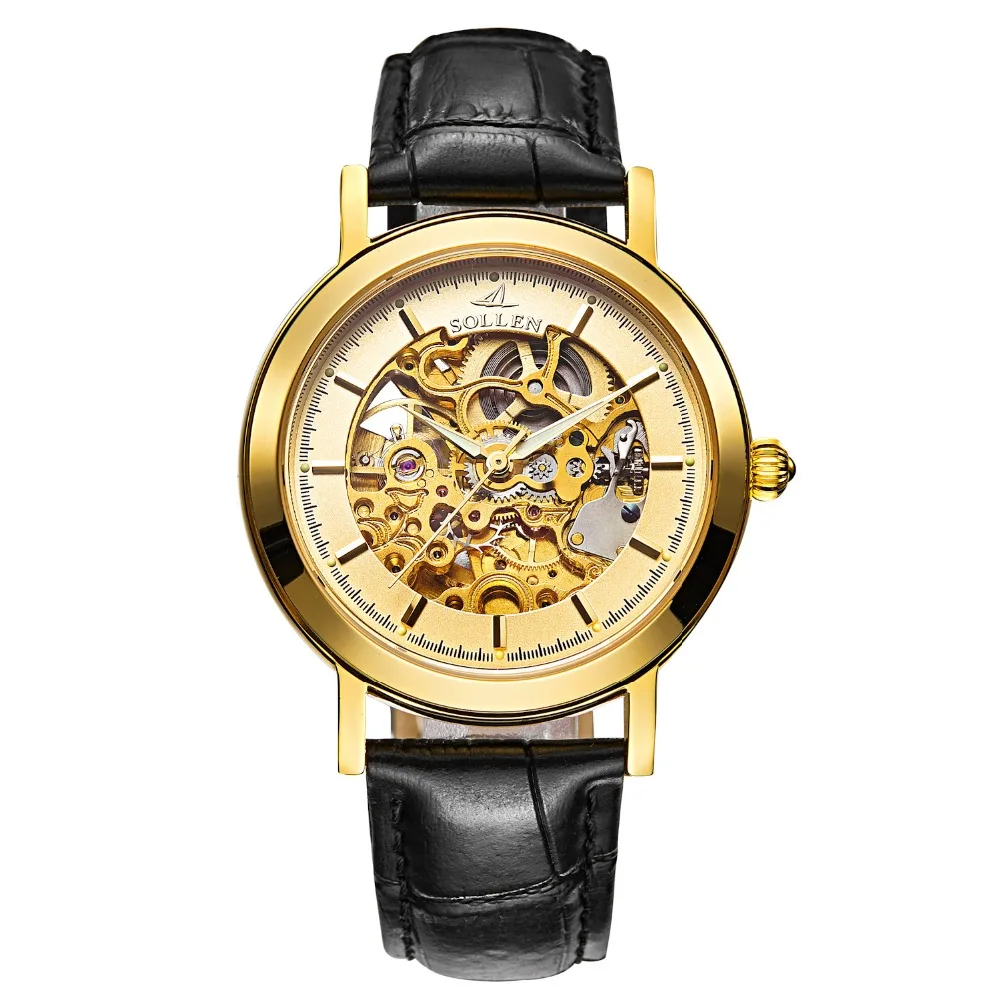 Hollow Switzerland Automatic mechanical watch Swiss Skeleton gold watches business waterproof belt