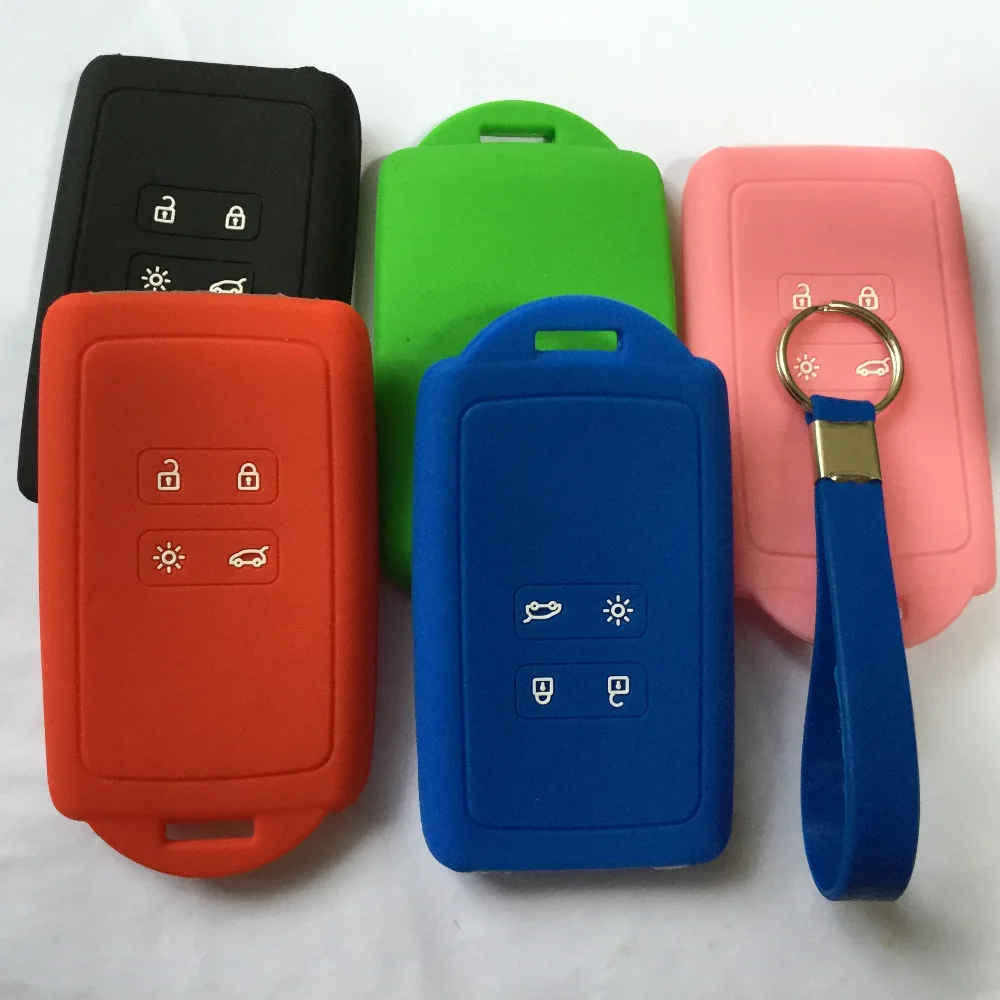 Silicone Protecting Key Case For Renault 2016 2017 koleos Kadjar 4 Button Silikon Remote FOB Chain Megane | Автомобили и
